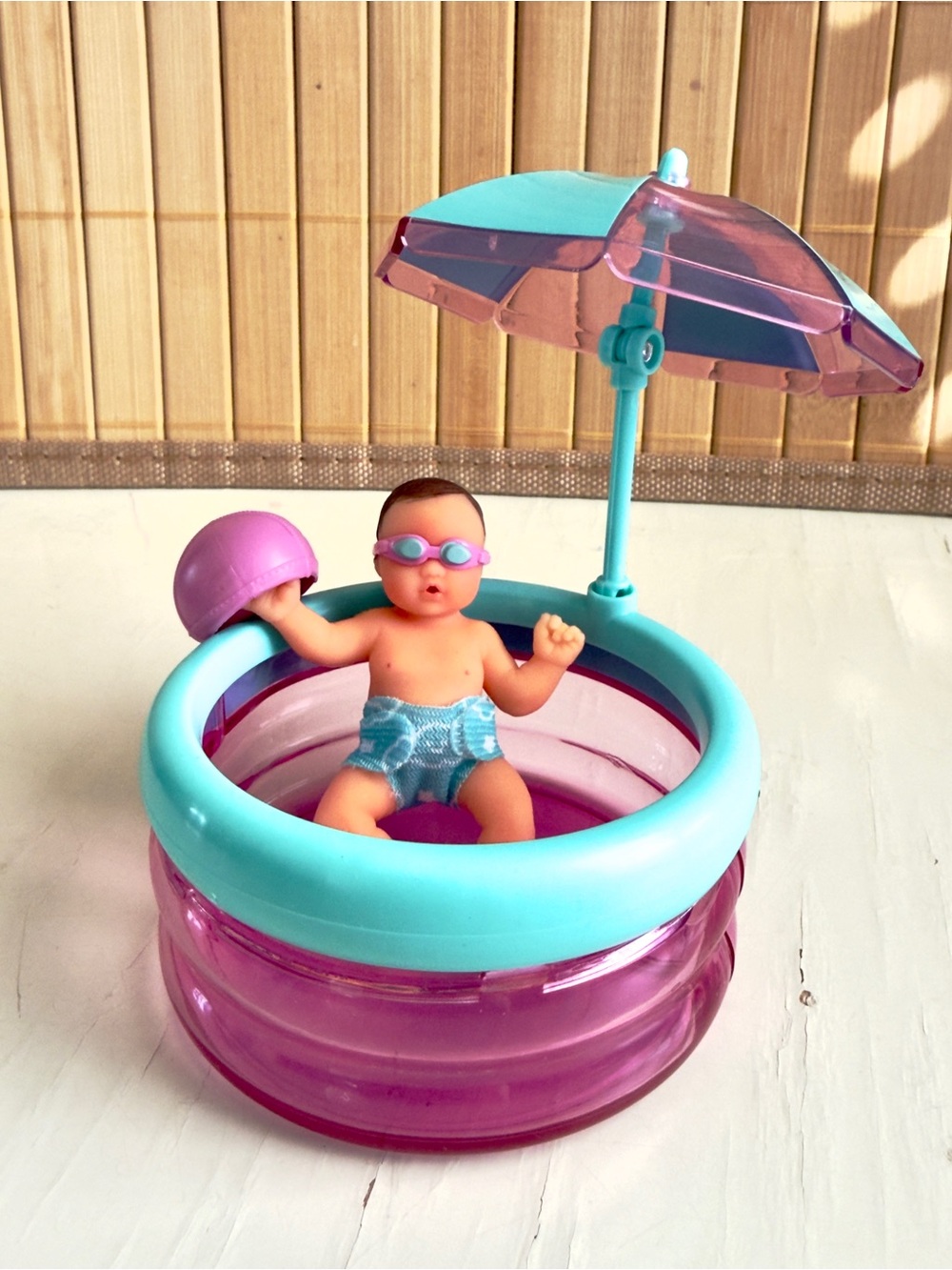 NEW ZURU My Mini Baby in purple pool with googles + swim cap 🥽